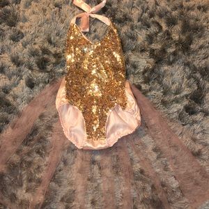 Gold Sequin & Pink Half Tutu One-Piece 12-18M